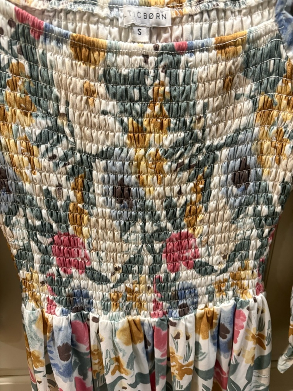 BALTIC BORN Floral Tiered Square-Neck Dress in Cream Pink Boho Small - Picture 7 of 13